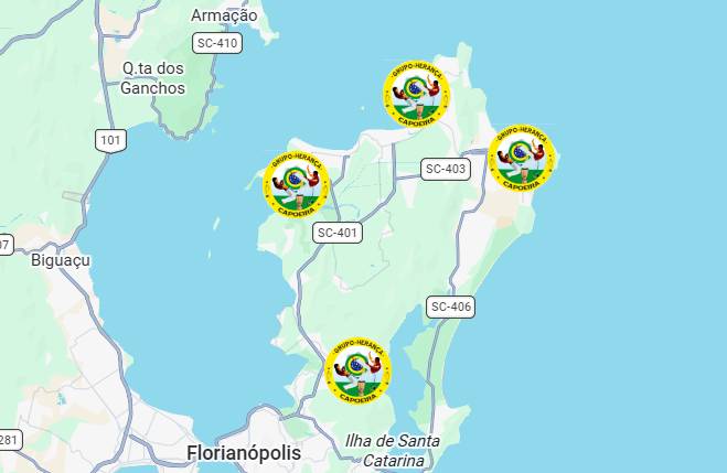 Mapa com locais de treino